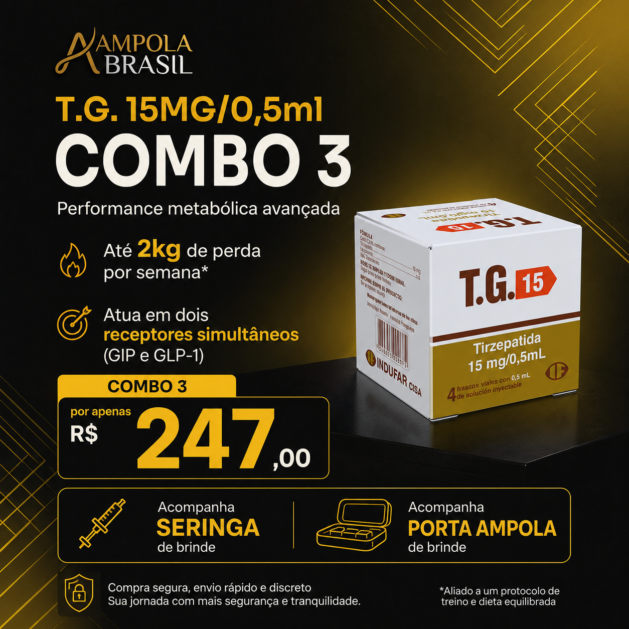  TG 15MG COMBO | 03 AMPOLAS & BRINDE