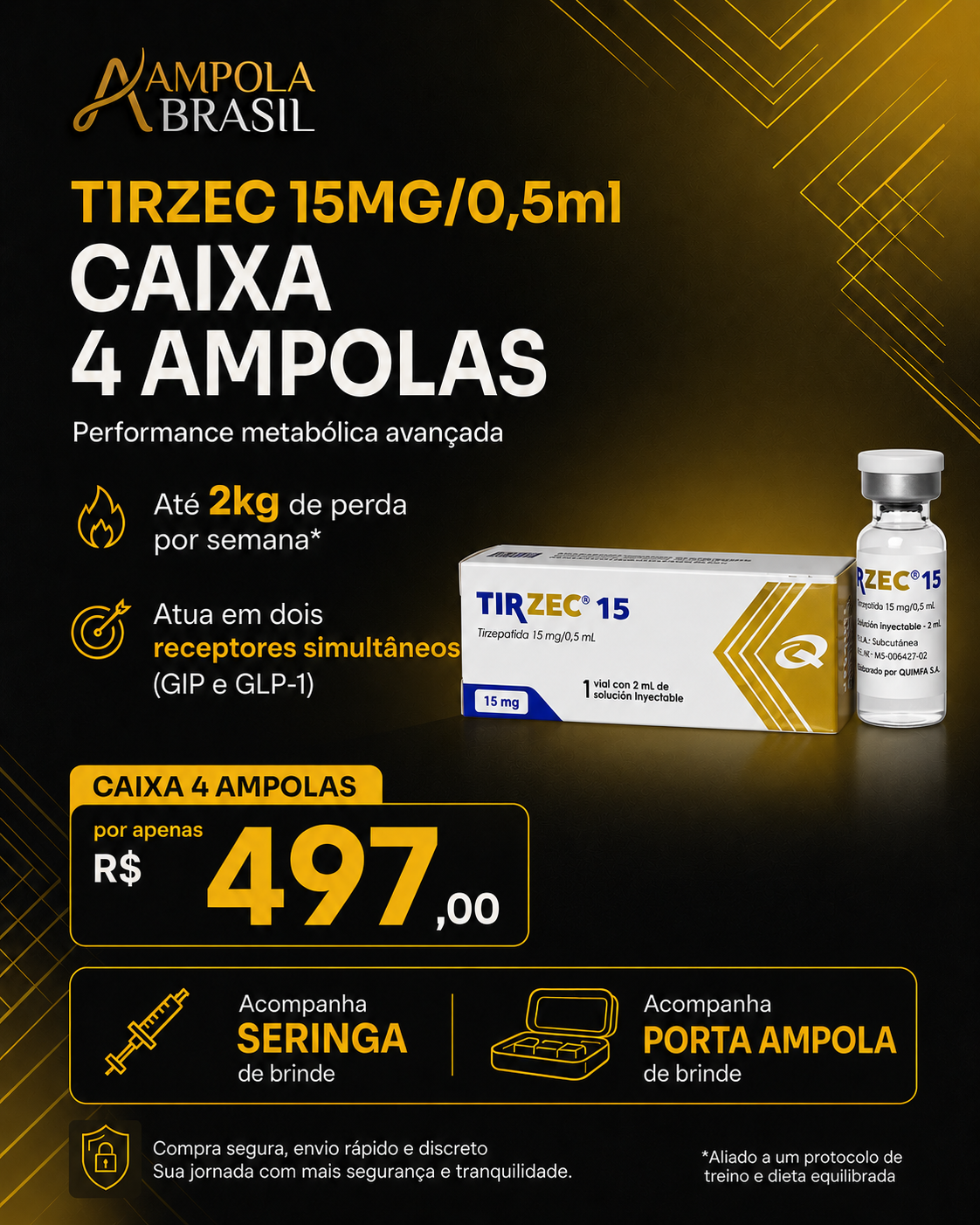 Tirzec 15MG/05ml  Caixa| 04 AMPOLAS & BRINDE  