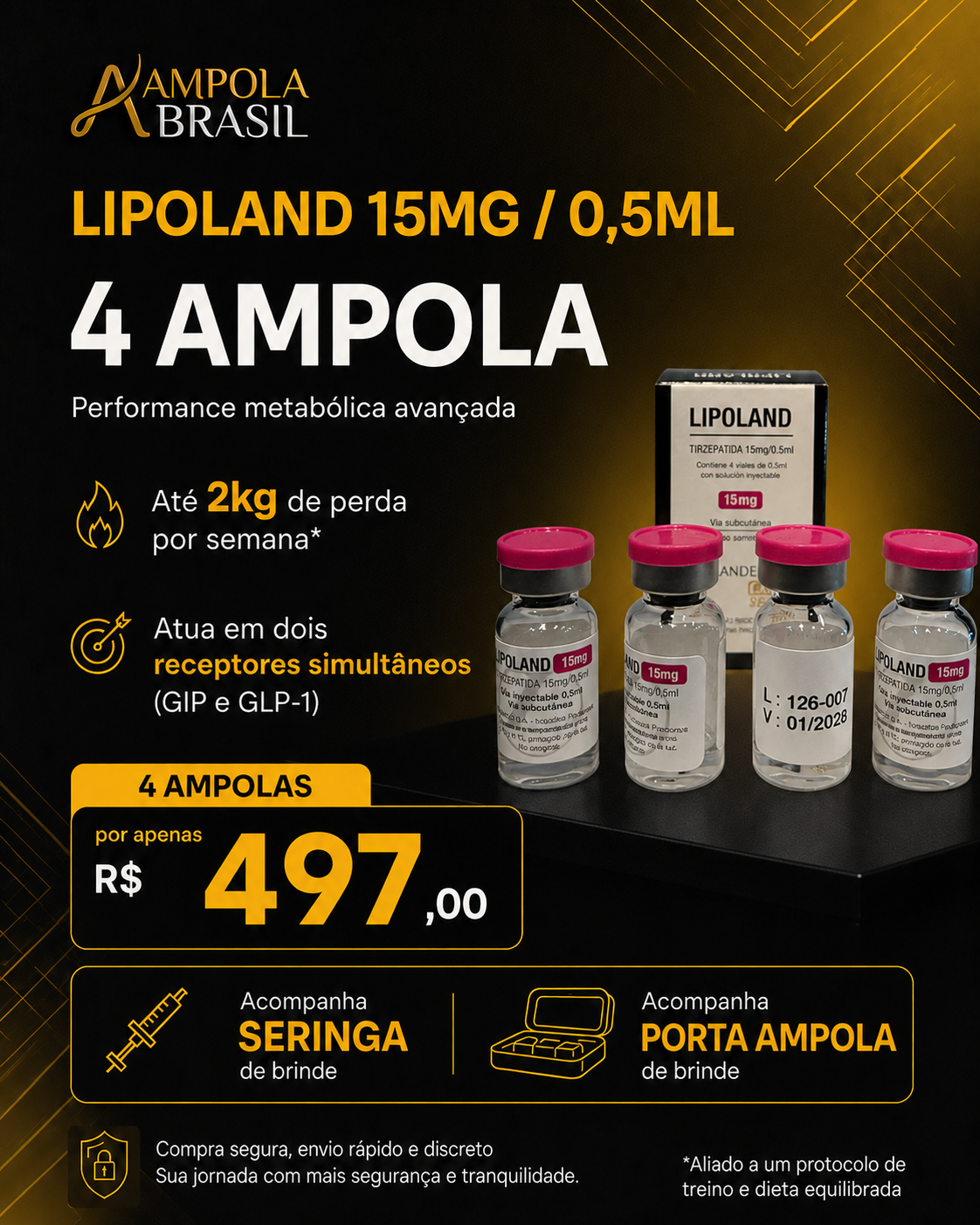 Tirzepatida Lipoland 15MG / 0.5ML - 4 Frascos