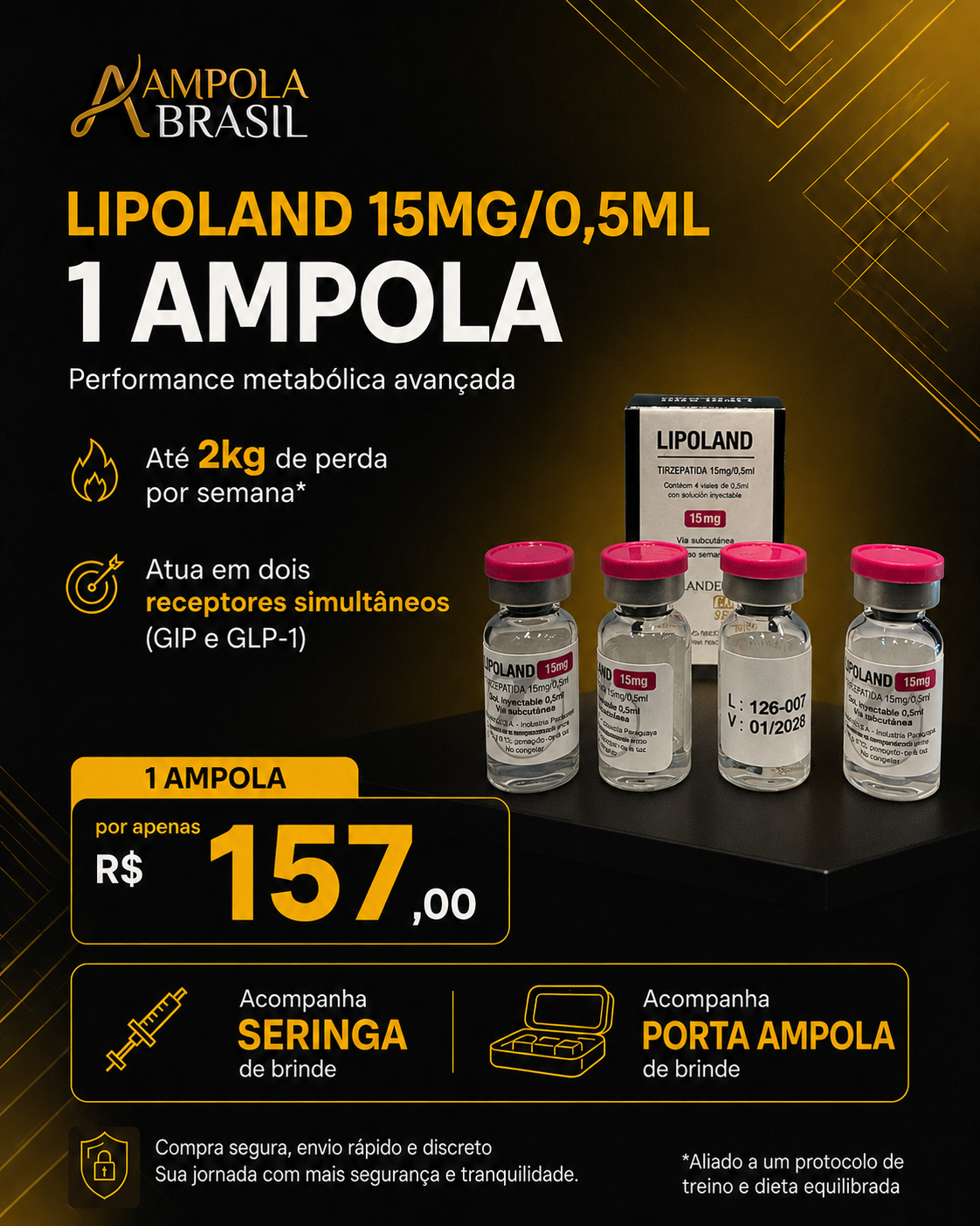 OFERTA Tirzepatida Lipoland 15MG / 0.5ML - 1 ampola